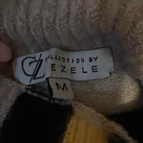 Stylish Women's Turtleneck Sweater in tan with Black and Yellow Stripes - Picture 2 of 2